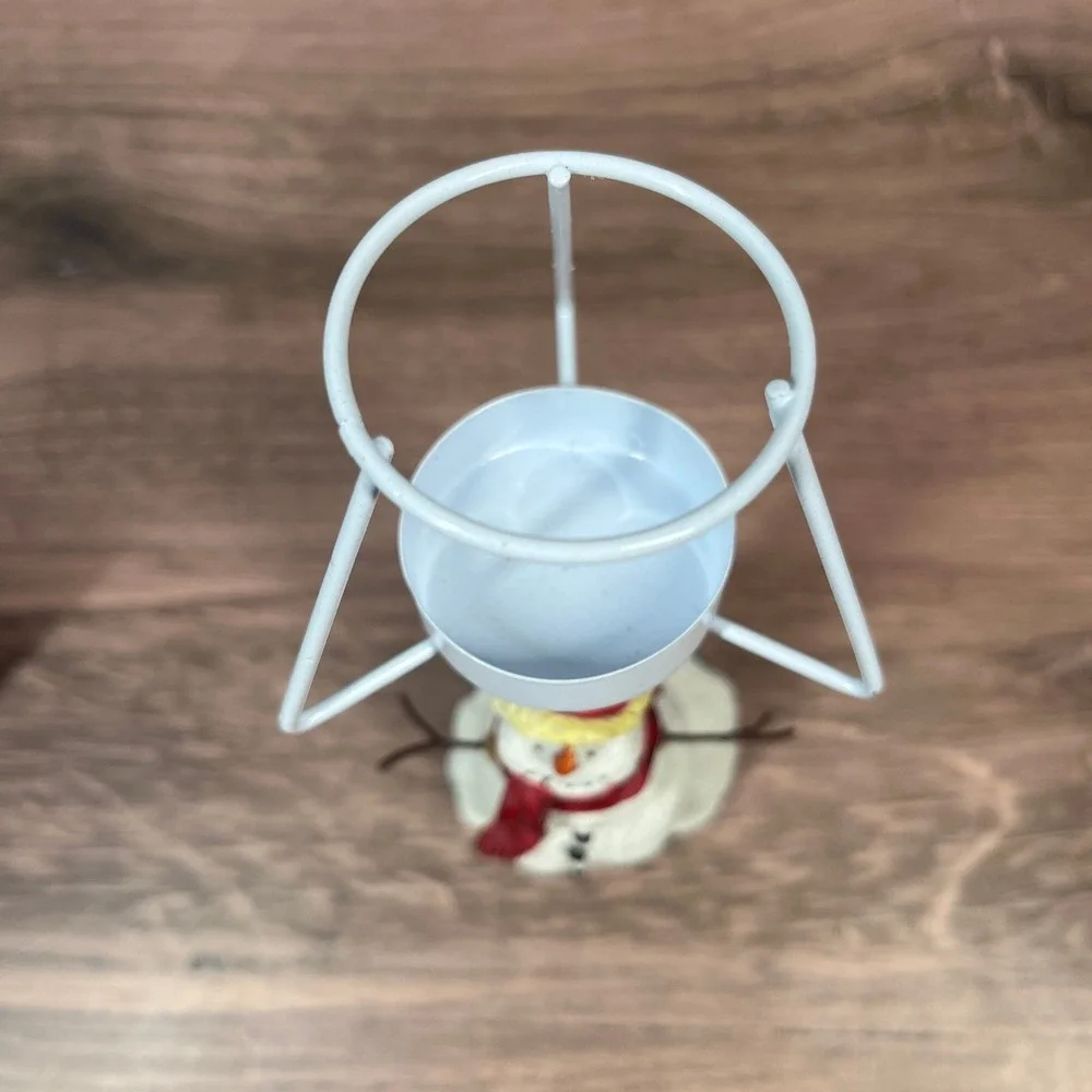 Luminescence Snowman Tealight Candle Holder White Red Metal Snowflake Lamp Shade